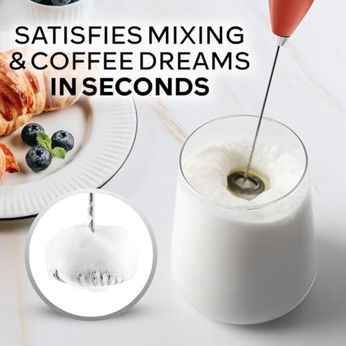 Image of Zulay Kitchen Powerful Milk Frother Wand With Duracell Batteries - Ultra Fast Handheld Drink Mixer - Electric Whisk Foam Maker for Coffee, Lattes, Cappuccino & Matcha - Z1 Motor - Black & Red