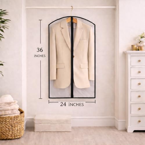 Image of Men's Moisture-Proof Coat Suit Blazer Covers | Half Transparent Design | Durable Dustproof Garment Bags for Suits & Blazers | Ideal Wardrobe Solution | | Black | Set of 15 Height-36