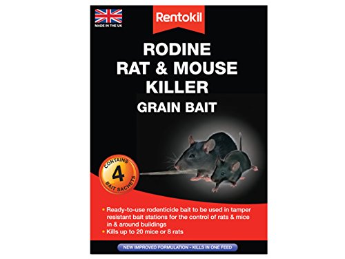 Rentokil PSMR12 Rodine Rat and Mouse Killer Grain Bait, 4x 25gm Sachets