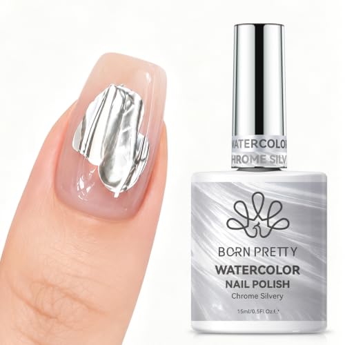 Born Pretty Chrome Silver Watercolor Nail Polish Mirror Chrome Effect