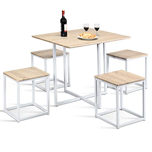 Giantex 5 Piece Dining Table Set with 4 Stools Metal Frame Space-Saving Storage