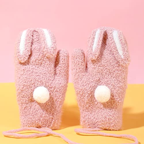 CXWLD Luvas de inverno para crianças, luvas quentes de coelho fofo com cordão, luvas de inverno à pr