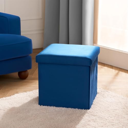 OHS Cube Ottoman Storage Box, Matte Velvet Upholstered Storage Ottoman Boxes with Lid Space Saving Footstool with Hidden Storages for Living Room Bedroom, Teal