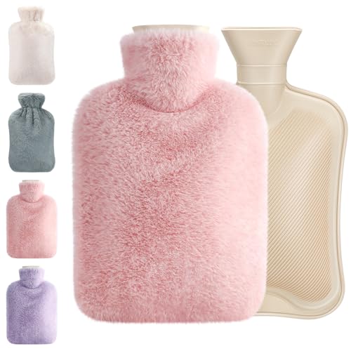 URBZUE Hot Water Bottle, Hot Water Bottles with Fluffy Cover UK, 2L Leakproof Large Hot Water Bag for Cold & Hot Compress