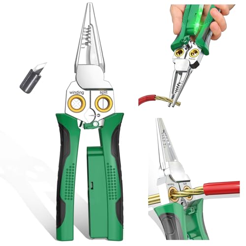 Wire Stripper Twister with Electricity Measurement Function 8in1 Wire Stripping Pliers for Cutting and Pulling Wires Cable Scissors for Scraping and Pressing Wires with Voltage Test (8-in-1)