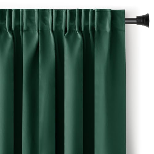 RESTILO Blackout Rideau occultant Galon Fronceur 140 x 245 cm 1 pièce Vert Foncé Rideau décoratif Opaque pour fenêtre