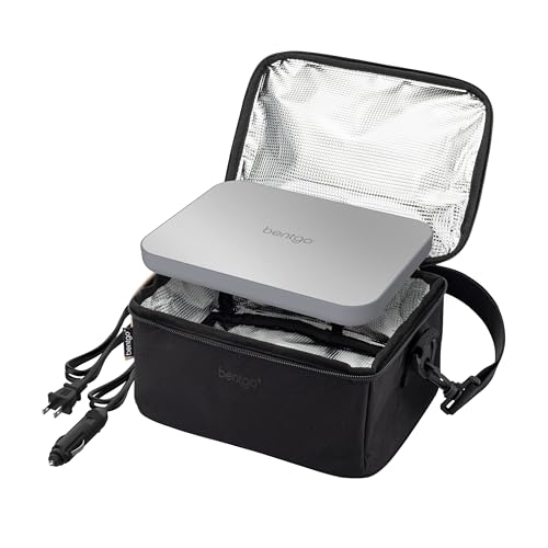Bentgo Heat - Electric Lunch Bag & Food Warmer for Reheating Meals in Car, at Work & More - Heated Lunch Box Warmer for Adults, Students & Shift Workers, 12V/24V Auto & 120V Wall Cords (Carbon Black)