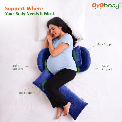 Image of OYO BABY Maternity Pillow Bundle for New Moms | Plush Velvet Pregnancy and Nursing Pillow Set | 4-Piece Adjustable Body Pillow for Belly, Back and Hip Support - Royal Blue