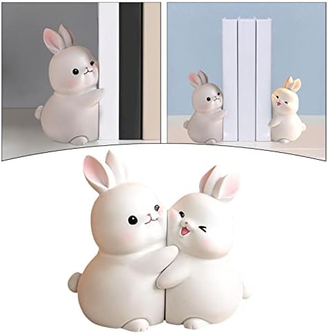 Lovely Rabbit Bookend Book Organizer Support Resin Statue Bunny Book Holder Decorative Bookends for Shelf Desk Office Home