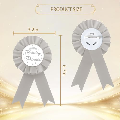 Birthday Princess Tinplate Badge Pin, Crown Birthday Girl Button Pin, Silver Rosette Happy Birthday Badge Pin for Girl, Brooch Buttons for Birthday Party, Happy Birthday Award Badge Pin for Baby Girl3