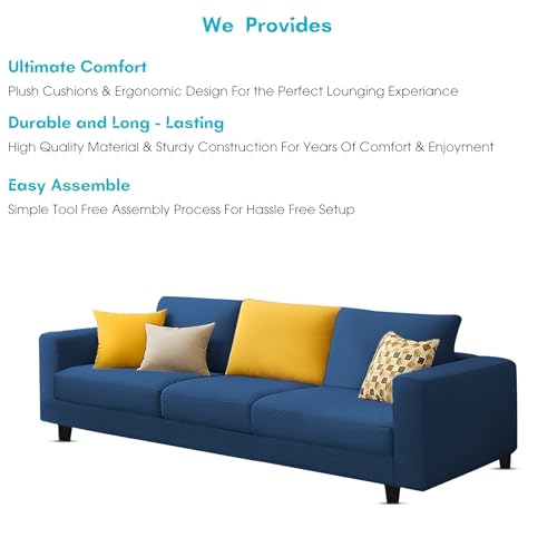 Image of Galib 3 Seater Sofa Set for Living Room (Blue Fabric) Premium Fabric Sofa Set