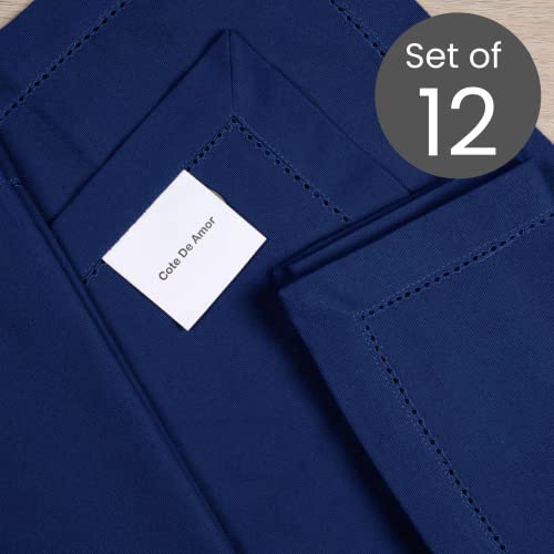 Linen Hub Set Of 12 Cloth Dinner Napkins Hemstitch 100% Cotton 18X18 Soft Absorbent Restaurant Hotel Quality, Cocktail Napkins, Wedding Dinner Napkins, Washable Cloth Napkins Navy Blue #TOP1