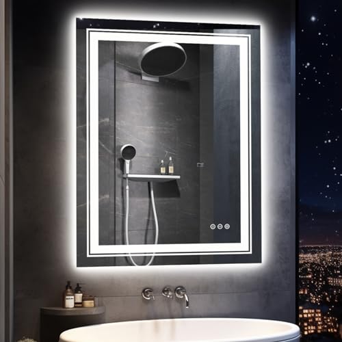 LUVODI Specchio Bagno Led 70x90 cm: Specchio Retroilluminato + Frontale Luce bagno Rettangolare Specchio Smart, Antiappanamento, Funzione memoria Dimmerabile Vetro HD IP65 Orizzontale o Verticale