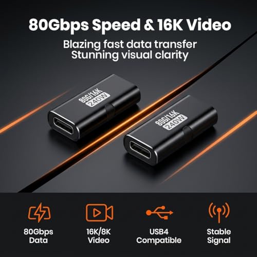 Image of ZORBES 2Pcs PD 240W USB C Female to Female Adapter, 80Gbps Data Sync Type C Connector with 16K@60Hz Video Output USB C Coupler Bidirectional Converter for iPhone 17 /16 /15, Thunderbolt 5 /4, MacBook