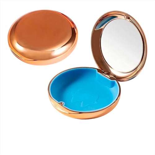 DIDATOOL Estojo de prótese galvanizado com espelho, estojo de retenção portátil compatível com aparelhos transparentes, protetor de boca, retentores ortodônticos, caixa de suspensórios organiza e