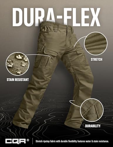 Image of CQR Men's Flex Ripstop Tactical Pants, Water Resistant Stretch Cargo Pants, Lightweight EDC Hiking Work Pants