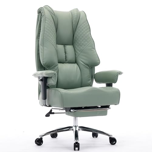 EXCEBET Big and Tall Office Chair 400lbs Wide Seat, Leather High Back Executive Office Chair with Foot Rest, Ergonomic Chairs Lumbar Support for Lower Back Pain Relief (Light Green)