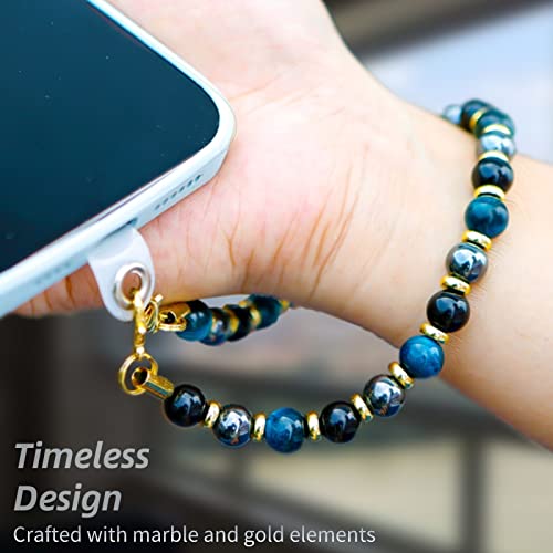 Image of Marble Beaded Phone Wrist Strap for Women, Detachable Design | 304 Steel Core, detachable phone wristlet with tether tab, keeps your phone secure for shopping, travel and daily use.