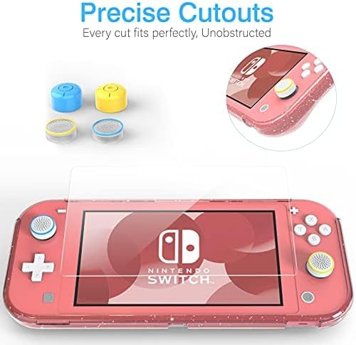 HEYSTOP Switch Lite Pink Cover Case for Girls, Glitter Bling TPU Protective Case with HD Tempered Glass Screen Protector and Thumb Grips with Shock-Absorption/Anti-Scratch Design - Glitter Bling
