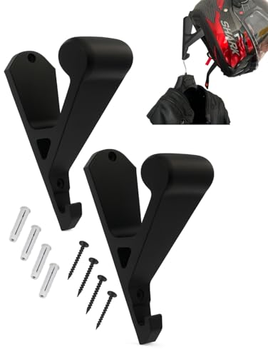 RusticHome Soporte Casco Moto Pared con Gancho Universal/Perchero para Casco de Motocicleta + Chaqueta + Llaves/Estante de Pared para Casco de Moto Pack 2 Uds Color Negro