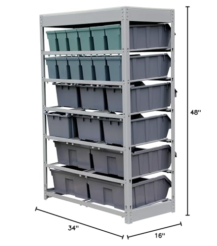 Image of King's Rack Bin Rack Storage System Heavy Duty Steel Rack Organizer Shelving Unit w / 22 Plastic Bins in 6 tiers