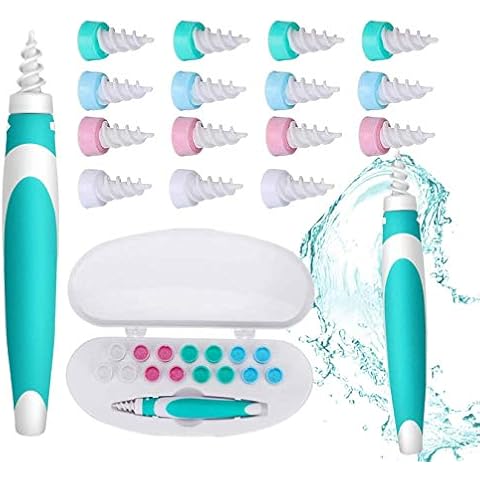 Q Grips Ear Wax Cleaners with Storage case Q Twist Ear Cleaner Soft & Comfortable Spiral Ear Wax Remover with 16pcs Silicone Washable Heads for Family Cover