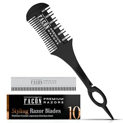 Facn Razor Comb for Hair Cutting - Professional Hair Cutting Comb Kit with 12 Replacement Blades Double Edge Shaper for Salon & Home Premium Styling Thinning Texturizing Split Ends Trimming Razor