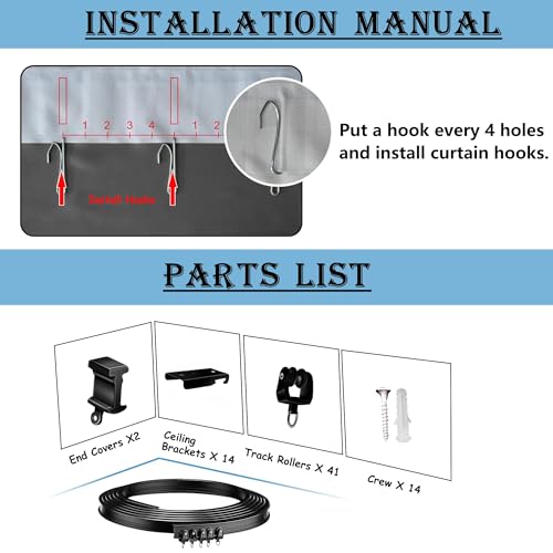 Image of Room Divider Curtains with Ceiling Track, 95% Blackout Heavy Curtains Noise Reduction Privacy Curtain System Kits, 8.3 ft Wide x 7 ft Tall, Black, 1 Panel