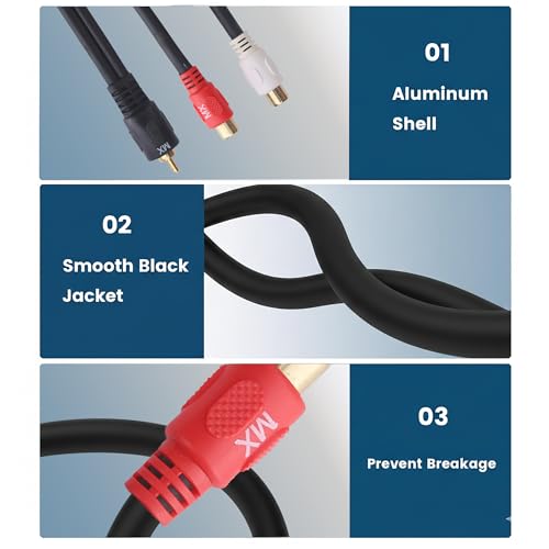 Image of MX RCA Cable 2RCA to 2RCA Stereo Audio Cable Gold Plated Adapter Dual Shielded for Home Theater Amplifier Hi-Fi System Car Sound Speaker PARENT (1 RCA MALE / 2 RCA FEMALE, 0.30 METER)