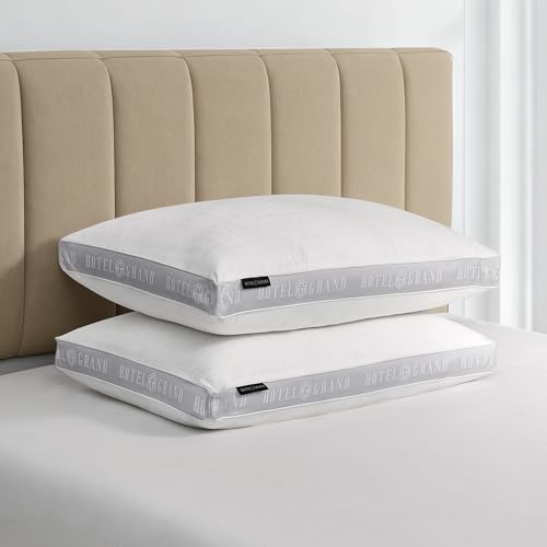 Hotel Grand Bed Pillows King Size Set of 2 500 Thread Count Cotton Cover Down Alternative Hotel Pillow Soft for Side Back or Stomach Sleepers Medium Support Hypoallergenic 18x34