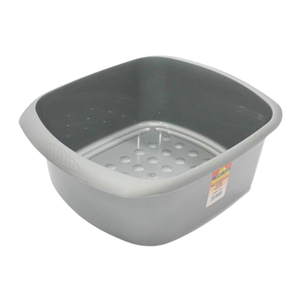 Amee Houseware 11L Rectangular Dishwashing Bowl – Durable Plastic Dishwashing Basin for Kitchen Sink – Sink-Friendly & Easy to Clean Bowl for Dishes, Fruit & More (Silver, Pack of 2)