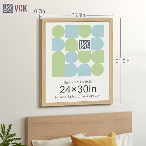 Image of VCK 24x30 Poster Frame Solid Wood Natural 3 Pack Picture Frames 24 x 30 Inches with Wall Mounting Hanging