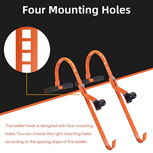 Heavy Duty Ladder Roof Hook With Wheel Rubber Grip T-Bar,Ladder Attachment For Roof Gutters For Damage Prevention,500 Lbs Weight Ratin,Fast And Easy Setup To Access Steep Roofs (2 Pack) #TOP4