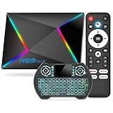 Android 14.0 TV Box 4GB RAM 64GB ROM, 2025 TV Box Android Wi-Fi 6 2.4G/5.8G 1000M Ethernet 8K 4K H728 Octa core BT 5.0 USB 3.0 R69 Plus Android Box with Mini Wireless Keyboard