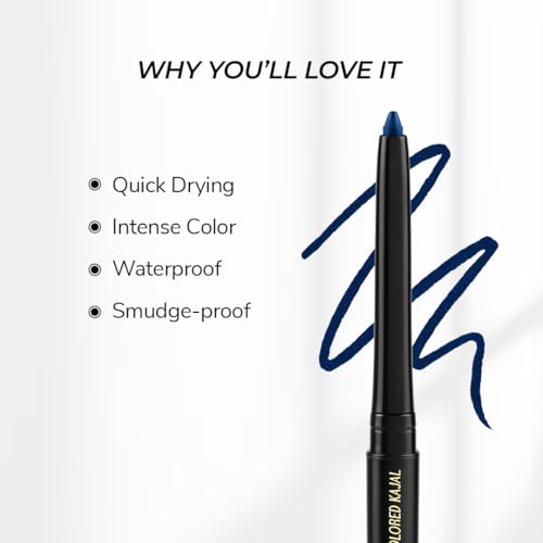 Image of LoveChild Masaba Colored Kajal, Mumbai Marine (Navy Blue)- Intense Color, Smooth Glide, Waterproof, Smudge-Proof Eye Pencil with Almond Oil, 0.3 g