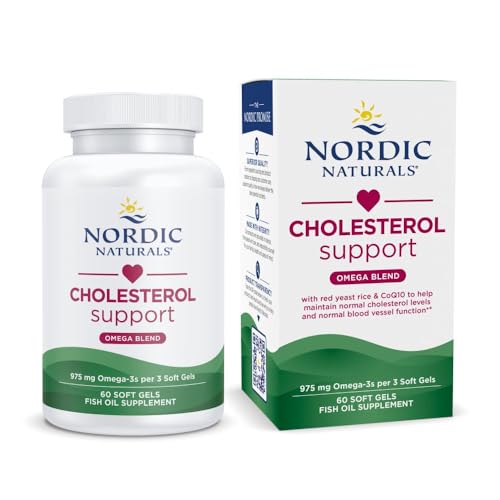 Nordic Naturals Cholesterol Support, Lemon - 60 Soft Gels - 975 Omega-3 + Red Yeast Rice & CoQ10 - Normal Cholesterol, Antioxidant Support - EPA & DHA - Non-GMO - 20 Servings