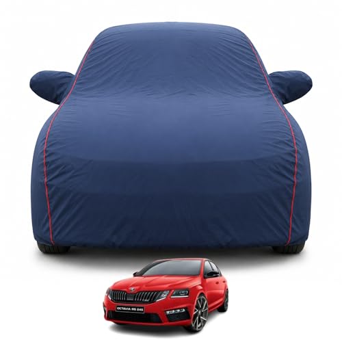 Image of Premium Car Cover for Skoda Octavia (2013-2020) Models | 100% Waterproof, UV & Dust Protection | Mirror & Antenna Pocket | Triple Stitched, Soft Inner Lining, Belt & Buckle (Navy Blue)