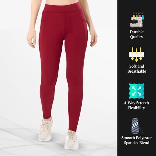 Image of TRASA Active Yoga Pants for Womens Gym High Waist with 3 Pockets, Tummy Control, Workout Pants 4 Way Stretch Yoga Leggings, Sizes - M,L,XL,2XL,3XL
