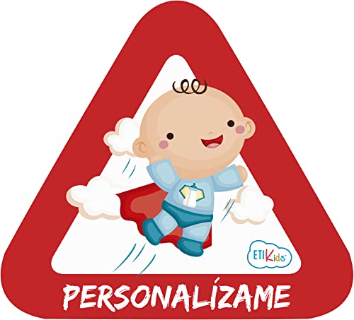 Pegatina Adhesiva Personalizable Bebé a Bordo, Vinilo para Coche o Moto, Resistente al Agua, Tamaño 15x13.7 cm, Ideal para Gemelos, Niño, Pirata, Héroes a Bordo - Color: Niño, Tamaño: 15x13.7 cm
