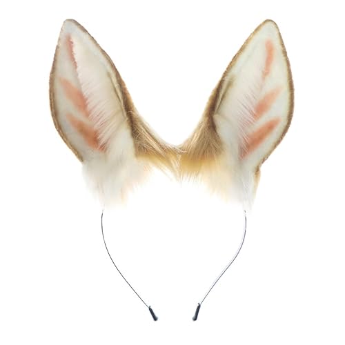 Zcargel Animal Ears Headdress Anime Handmade Faux Fur Cosplay Costume Ear Headdress for Adult Women Long Deer Ear Headband