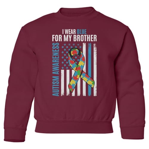 I Wear Blue For My Brother Autism Awareness US Flag Youth Crewneck Sweatshirt