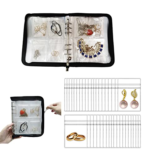 IKJNMLP Transparent Travel Earring Jewelry Bracelet Necklace Organizer Storage Book with Pockets - Large Clear Foldable Jewelry Organizer Bag Pouch Earring Stud Organizer Binder