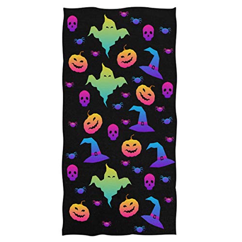 Naanle Rainbow Halloween Ghost Witch Hat Spiders Pattern Soft Highly Absorbent Large Decorative Hand Towels Multipurpose For Bathroom, Hotel, Gym And Spa (16" X 30") #TOP27