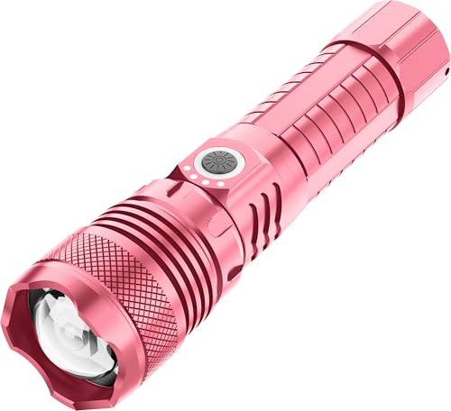 Image of Victoper LED Torch Light, 20000 Lumens Bright Light Torch, 5000mAh, IP67 Waterproof, Rechargeable Tactical Torch Light, Handheld Flashlight (Pink)