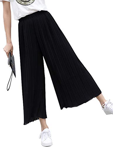 Pantalones Palazzo Informales De Cintura Alta Plisados Pierna Ancha Pantalones De Tobillo De Mujer Negro One Size Cover