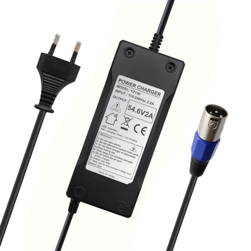 Abakoo 54,6 V 2 A Cargador para batería de iones de litio de 48 V con conector XLRM para bicicleta eléctrica, monopatín, bicicleta, baterías 13S