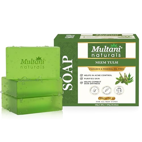 Image of Multani Natural Neem Tulsi Soap - 125 gm (Pack Of 3) | For Deep Cleansing, moisturizing & Glow | Fights Acne & Infections | Helps Rejuvenate Dull & Tired Skin | Paraben Free | Clinically Tested | For All Skin Types | Soap Bar For Men & Women