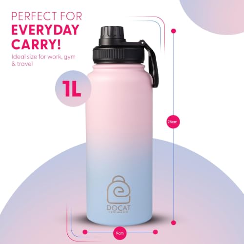 Image of DOCAT Water Bottle 1 Litre, Stainless Steel Sipper Water Bottle, Leak Proof Lid, Rust Proof, 24 Hours Hot and Cold Thermosteel Vacuum Insulated Water Bottle
