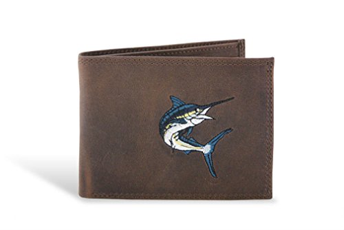 Zep Pro Action Marlin Crazy Horse Embroidered Leather Wallet IWT (Bi-Fold)