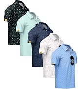 ZITY 5 Pack Mens Golf Shirt Short Sleeve UPF 50+ Moisture Wicking Performance Print Patterns Casu...